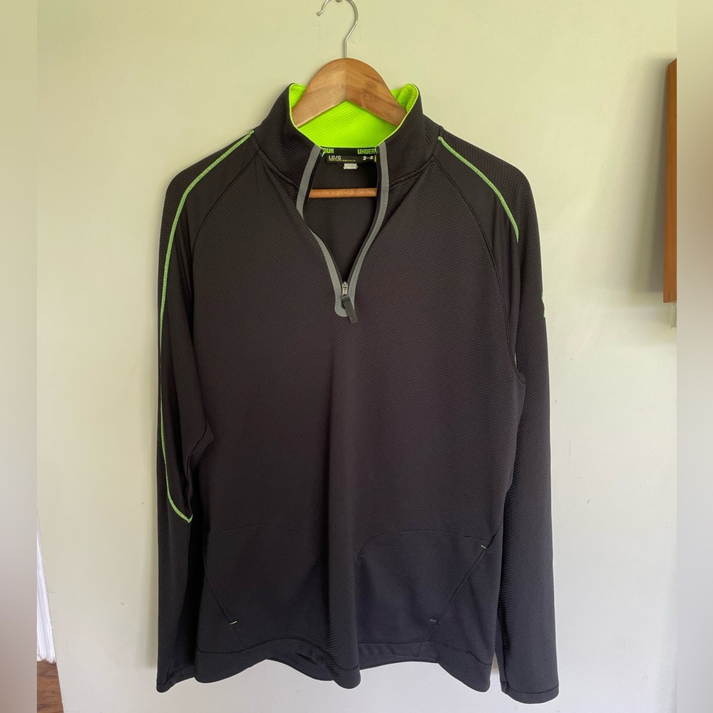 Black Under Armour Quarter Zip with Neon Green Details | Size Large
